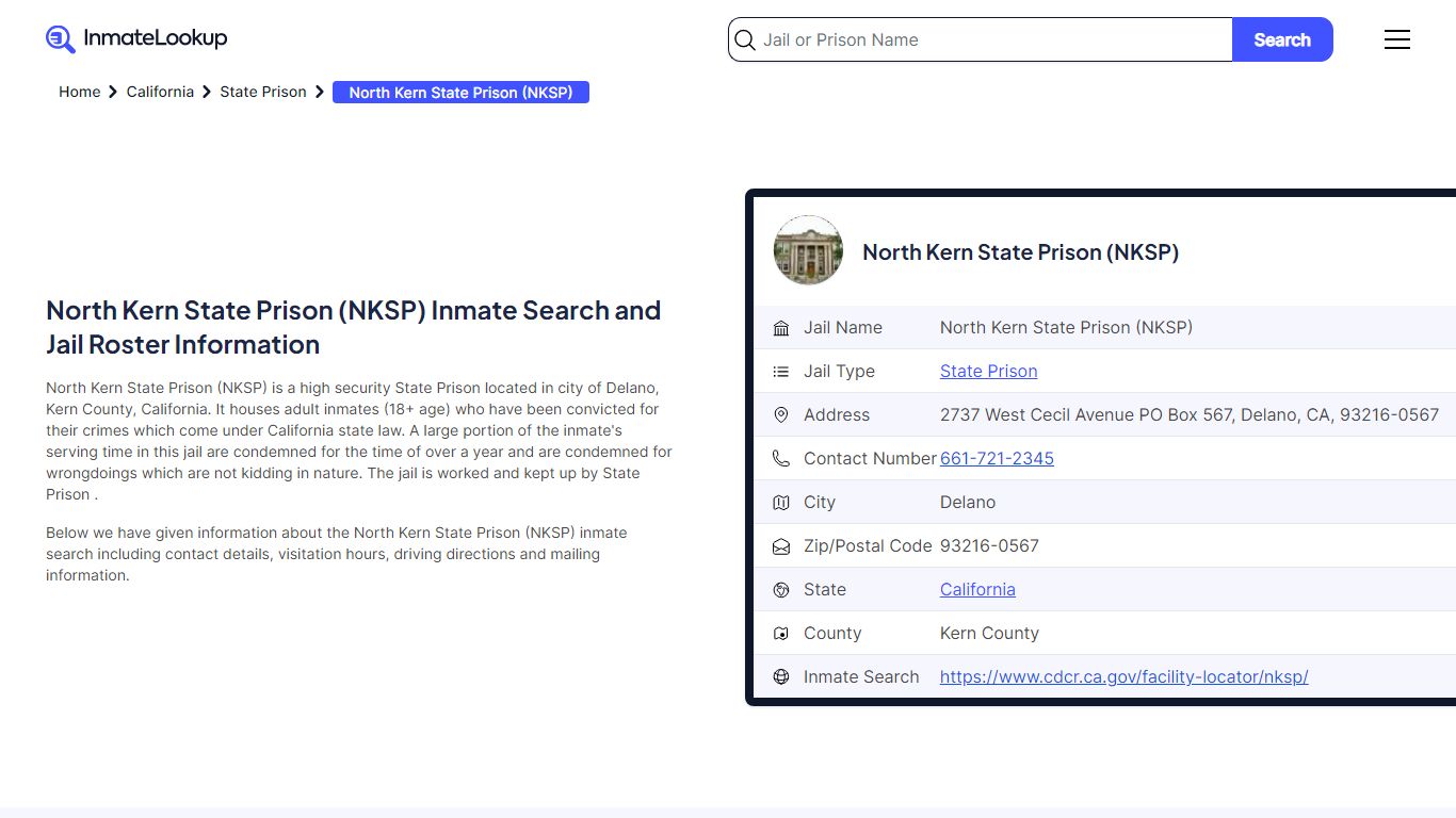 North Kern State Prison (NKSP) Inmate Search, Jail Roster, Bookings ...