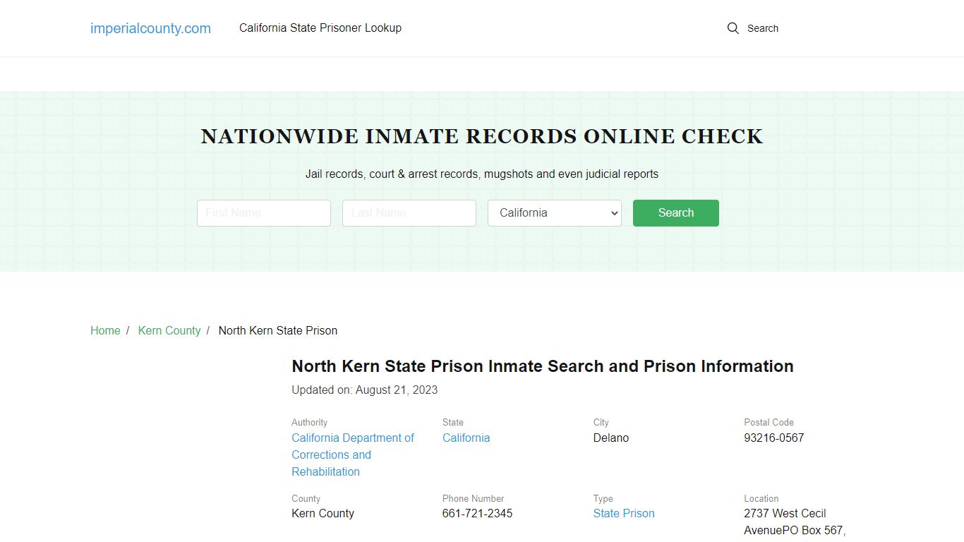 North Kern State Prison Inmate Search and Prison Information