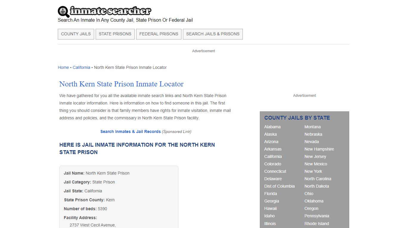 North Kern State Prison Inmate Locator - Inmate Searcher
